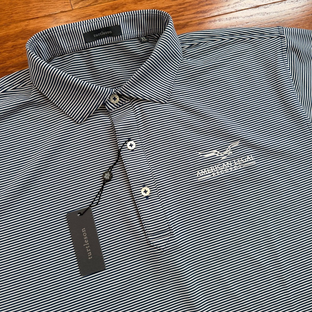 New Turtleson Performance Golf Polo Shirt Mens XL Blue White Striped Logo